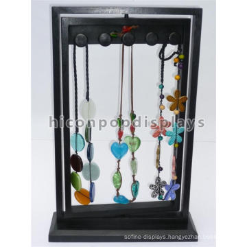 Custom Fashion Beaded Jewelry Display Stands, Counter Top Black Wood Necklace Display Holder